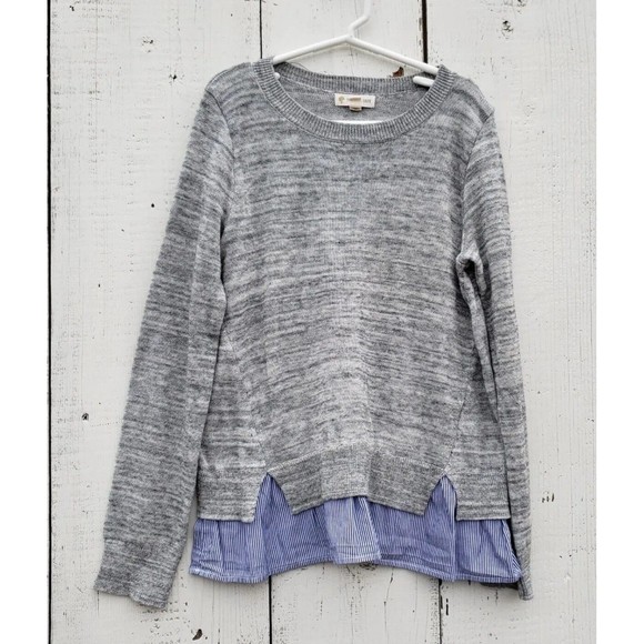 Tucker + Tate Girls NEW Sz 10-12 Gray Knit Sweater W Striped Border Bottom - Picture 1 of 2